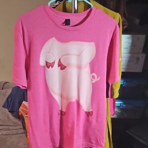 Pink T-Shirt with Cute Pig Design